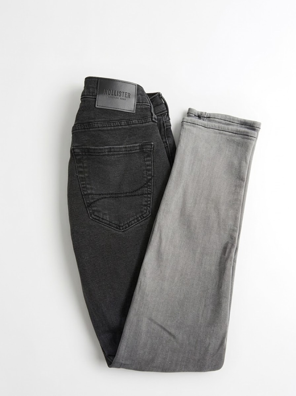 Hollister Men's Two-Tone Black and Light Gray Skinny Jeans